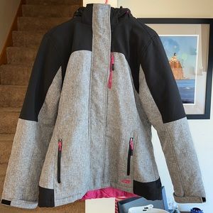 CB black gray pink winter jacket zip up hood cold weather size large